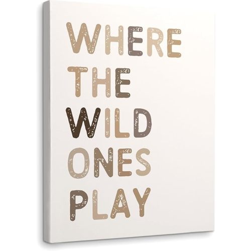 WODMIS Play Room Wall Decor,Kids Where The Wild Ones Play Framed Canvas Wall Art Decor 11×14,Play Sign,Colorful Play Room Art Painting Artwork Wall Playroom Nursery Toddler Kids Room Decoration Prints Decor (khaki, 11x14)