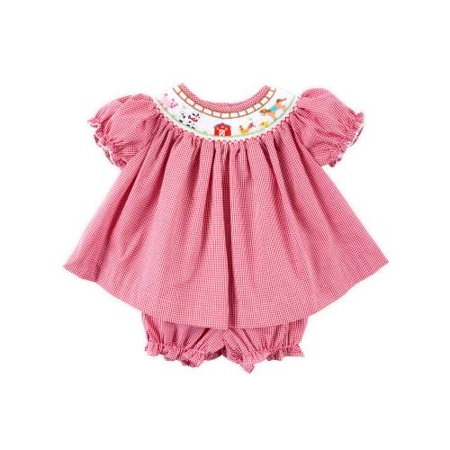 Farm Smocked Red Gingham Bloomer Set
