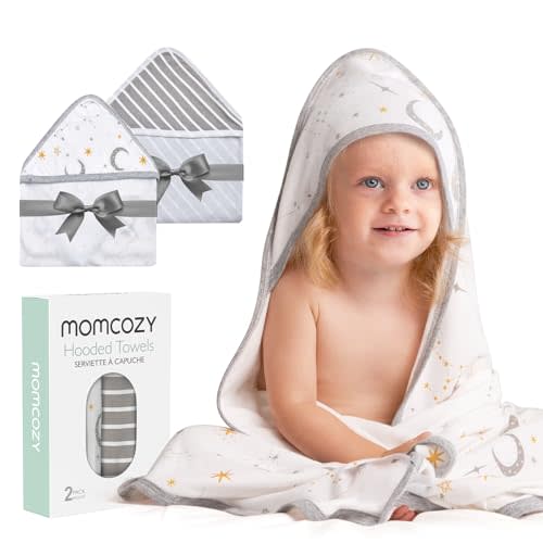 Momcozy Hooded Baby Towel, 2 Pack Baby Bath Towel with Large 36 X 36 Inch, Super Soft Cotton and Hooded Towel for Newborn, Toddler and Kid, Starry Sky