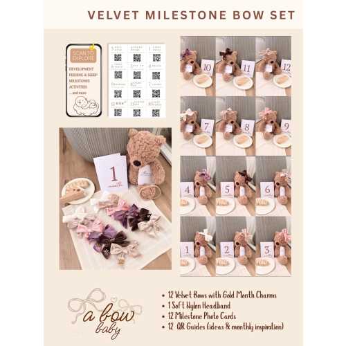 Velvet Neutral Milestone Baby Bow Set | First Year Monthly Guide