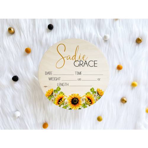 Baby Birth Stat Sign | Personalized Birth Announcement Sign | Printed Newborn Birth Stat | Name Announcement | Sunflower Name Announcement