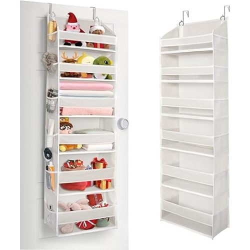 ULG Over The Door Organizer with 6 Large Pockets 12 Side Pockets, 50lbs Weight Capacity Door Hanging Organizer for Bedroom, Bathroom, Pantry, Nursery Storage, Beige