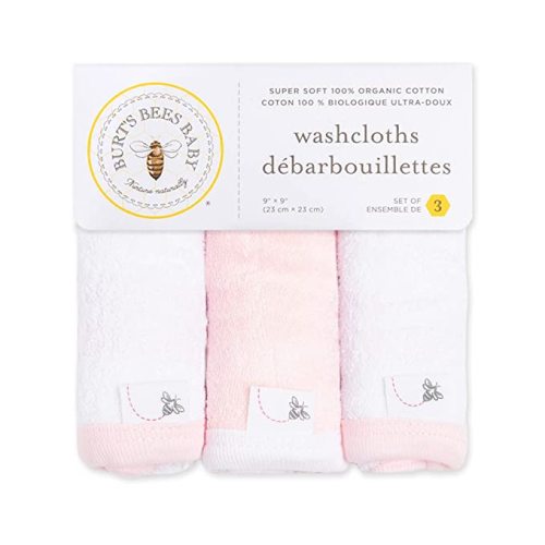 Burt's Bees Baby - Washcloths, Absorbent Knit Terry, Super Soft 100% Organic Cotton (Blossom Pink, 3-Pack) - Pack of 3