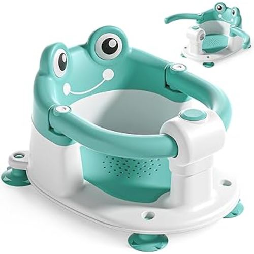 Baby Bath Seat for Babies 6 Months & Up - Toddler Bath Seats for Baby Sitting Up with 4 Suction Cups & Soft Cushion, Non-Slip Infants Shower Bathtub Chair for Newborn Boys Girls, Aqua