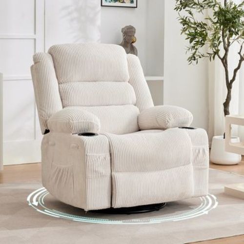 360° Swivel Manual Recliner Rocker Chair, Glider Sofa with Cup Holders & Pockets, Comfortable Lounge Chair for Nursery, Living Room & Bedroom