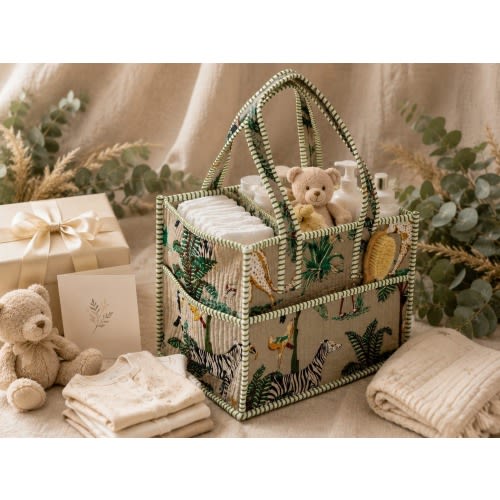 Handmade Quilted Cotton Nappy Caddy | Baby Diaper Organiser Basket | Nursery Storage Bin | Baby Shower Gift | Portable Baby Caddy