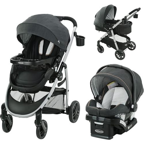 Graco Modes Pramette Travel System, 3-in-1 Baby Stroller and Car Seat Combo with SnugRide SnugLock 35 Infant Car Seat, Rear-Facing from 1.8-16 kg (4-35 lb), Britton