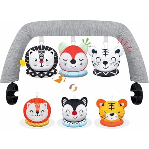iGRATENS Baby Bjorn Bouncer Toy Bar, 3pcs Reversible Animal Plushie