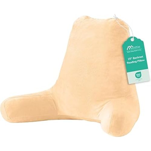 Sasttie 25-inch Reading Pillows for Sitting in Bed Adult, Jumbo Velvet Back Pillow Bed Sitting Up, XL High Back-Rest Support Cushion for Sit Up on Couch & Floor, Oeko-Tex Certified, Camel
