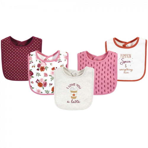 Hudson Baby Infant Girl Cotton Bibs, Pumpkin Spice, One Size