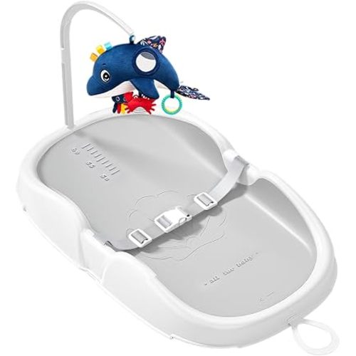 Baby Changing Pad, Wipeable Diaper Changing Mat with Tuck-Away Toy Bar, Waterproof & Non-Slip, Adjustable Safety Strap, Infant Diaper Change Pad Suitable for Dresser & Table (Grey)