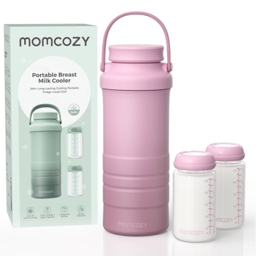 Momcozy 22oz Portable Breast Milk Cooler for Outdoor, Life Saver with 360° Total Cooling for 24 Hours, Larger Capacity Travel Breastmilk Chiller with 2pcs Baby Bottles for Breastmilk Storage, Blue