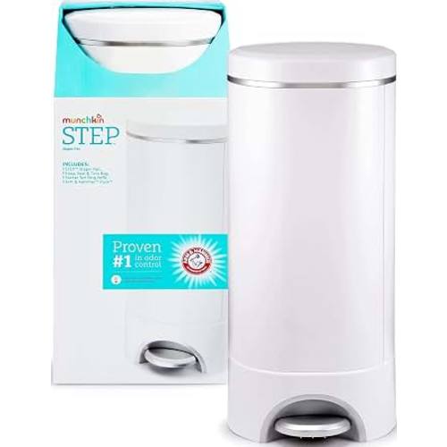 Amazon.com: Munchkin® STEP™ Diaper Pail Powered by Arm & Hammer, #1 in Odor Control, Award-Winning, Includes 1 Snap, Seal & Toss™ Bag, 1 Starter Refill Ring, and 1 PUCK™ Baking Soda Cartridge