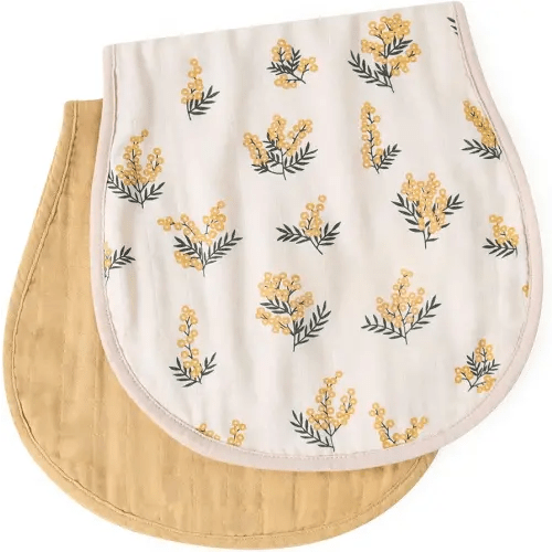 LifeTree Muslin Baby Burp Cloths - Soft 2 Pack Organic Cotton Large 22'' by 10'' Absorbent Milk Spit Up Rags - Burping Cloths for Newborn, Girls Boys (Acacia and Turmeric)
