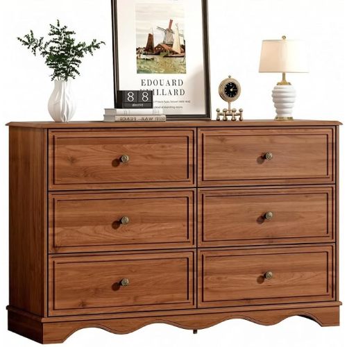 Chrangmay Modern Chest of Drawers with 6 Drawers,Deep Drawers,Clothes Organizer,Large Storage Cabinet for Living Room, Bedroom,Hallway,with Anti-Tipping Device, Chestnut