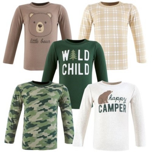 Hudson Baby Infant Boys Cotton Poly Long Sleeve T-shirts 5-Pack, Happy Camper Camo, 18-24 Months