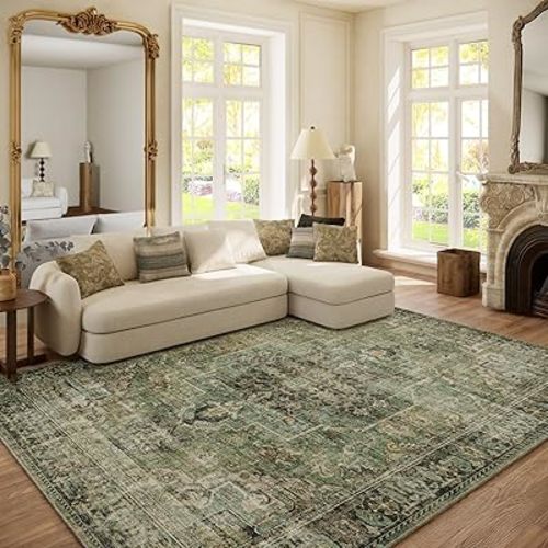 6x9 Area Rugs for Living Room: Washable Bedroom Rug Boho Vintage Rugs Stain Resistant Non Slip Low Pile Soft Lightweight Carpet for Kitchen Dining Room Farmhouse Nursery Kids Room