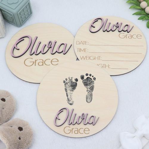 3D Monthly Milestone Discs for Baby Photos | Engraved Wood Monthly Milestone Markers | Personalized Baby Sign