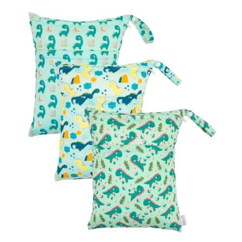 ALVA ALVABABY 3pcs Medium Cloth Diaper Wet Dry Bags Waterproof Reusable with Two Zippered Pockets Travel Beach Pool Daycare Soiled Baby Items Yoga Gym Bag for Swimsuits or Wet Clothes 3L-ZM38