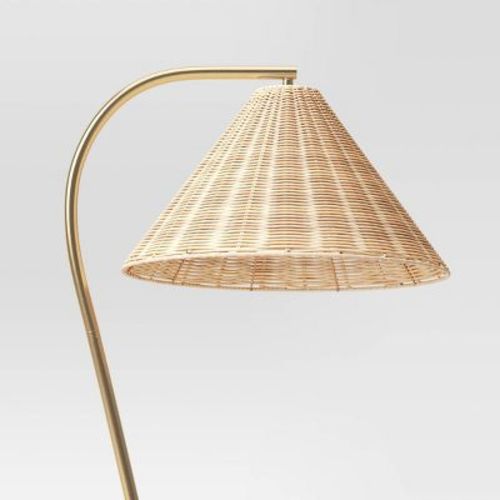 Gooseneck Floor Lamp with Natural Shade Brass - Threshold™: Adjustable, Rattan Shade, ETL Listed, Metal Base