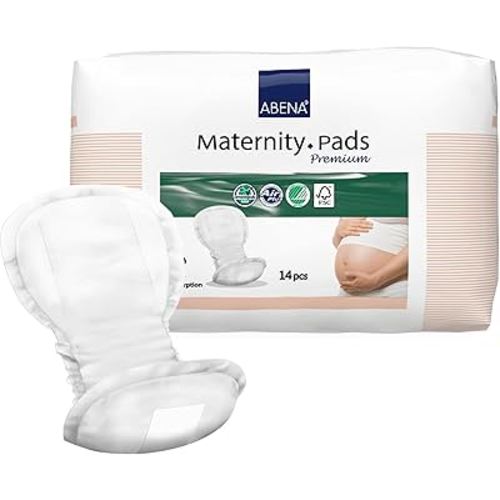 Abena Premium Maternity Pads, Perfect for Postpartum, Super Absorption, 14 Count (Packaging May Vary)