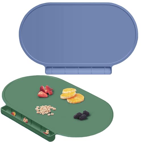 Silicone Placemat for Baby, Silicone Baby Toddlers Non-Slip Tablemats Stain Resistant Anti-Skid Reusable Dishwasher Safe Table Mats, Portable Food Mat Travel (Oxford Green/Lake Blue)