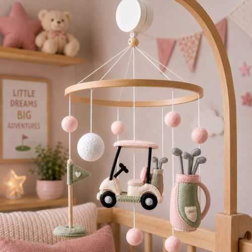 Golf Baby Mobile, Golf Nursery Mobile, Golf Cart Crib Mobile, Golf Nursery Decor, Girl Baby Mobile, Felt Baby Mobile, Baby Shower Gift