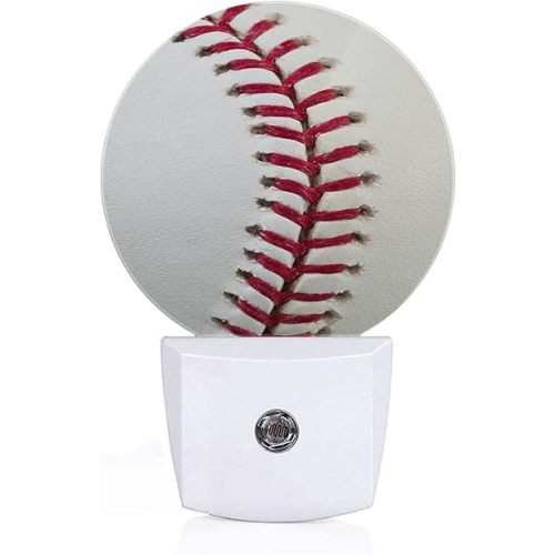Axayaz Baseball Stitching LED Night Light Ball Game Sports American Dusk to Dawn Round Lamp Auto Sensor for Bathroom Hallway Living Room