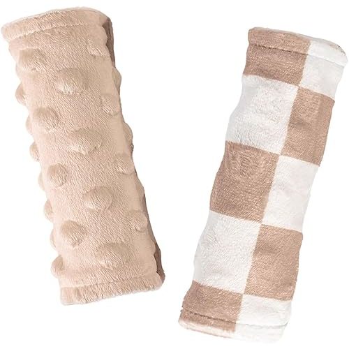 Carseat Strap Covers for Babies, Ultra Soft Double-Sided Use Shoulder Covers, 2 Pack Infant Seat Belt Covers for Car Seats/Strollers/High Chairs, for Baby Toddler Infant Boy Girl,Khaki Checkered