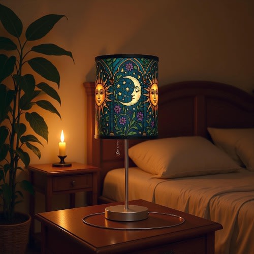 Sun and Moon Stained Glass Style Lamp, Whimsigoth Bedside Table Light