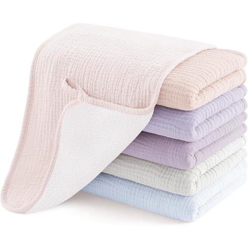 Susurration Muslin Burp Cloths, Soft Baby Burping Cloths for Unisex Boys and Girls, Newborn Essentials Large Extra Absorbent Washcloths, 20x10in, 6 Pack