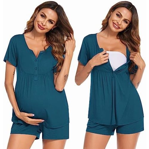 Ekouaer Women's Maternity Nursing Pajama Sets Short Sleeve Postpartum Pajamas Breastfeeding Pregnancy Clothes
