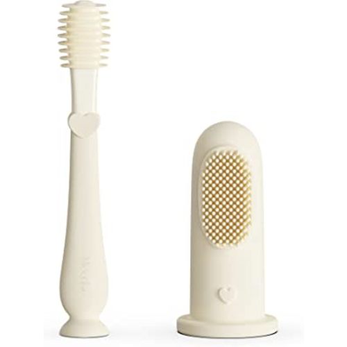 Moonkie Baby Finger Toothbrush Tongue Oral Cleaner Kit for 3 Months +, 2 Pcs (Ivory)