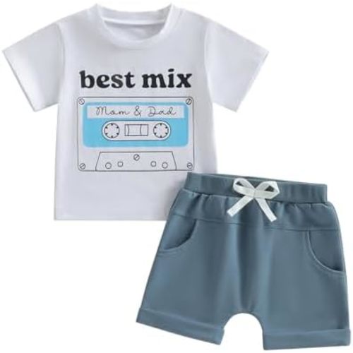 PUHHAPIEY Baby Boy Clothes 6 12 18 24 Months 2T 3T Toddler Outfits Best Mix Mom and Dad T-shirt Tees & Shorts Set Summer