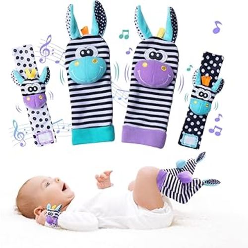 Baby Rattle 0-6 Months, Infant Rattle Socks Toys, Soft Newborn Sensory Toys,Infant Wrist Rattles for Babies 0-6 Months,Baby Gifts 6-12 Months（Purple）