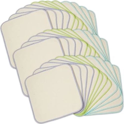 OsoCozy Organic Flannel Cloth Baby Wipes - Reusable & Washable Saves Money. 100% Unbleached Organic Cotton. Colorful Stitching. 9 x 9 Inches Each and 3 Pack of 12 Per Package