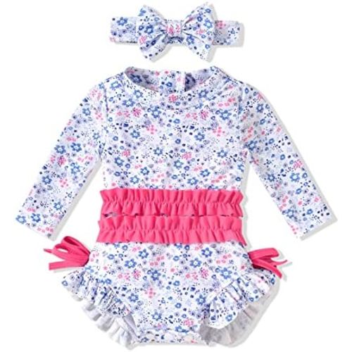 Aalizzwell Newborn Infant Baby Girls One Piece Long Sleeve Bathing Suit