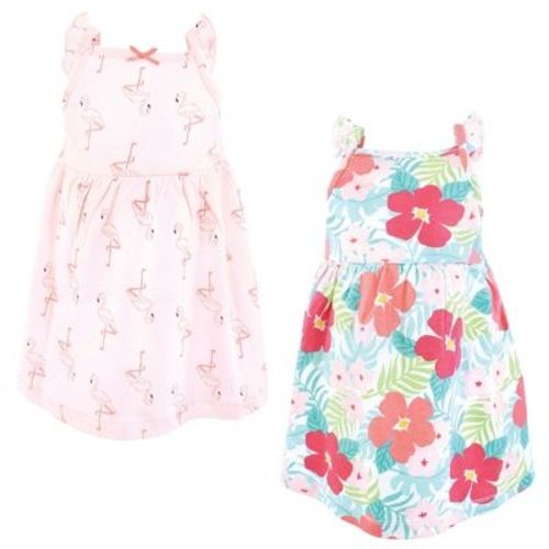 Hudson Baby Infant Girls Cotton Dresses, Tropical Flamingo, 9-12 Months