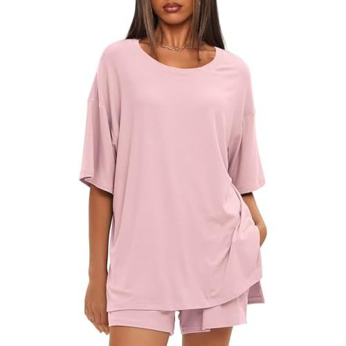 Darong Women's Two Piece Loungewear Set Summer Casual Boxy Shirts Drawstring Shorts Matching Airport Travel Outfit