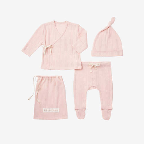 Pale Pink Organic Cotton Pointelle Layette 3 Pc Gift Set PINK / NB
