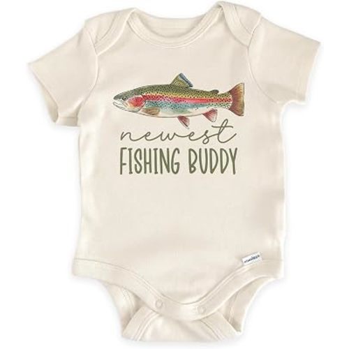 Trout Fishing Buddy Pregnancy Announcement Bodysuit (0-3 Month, Natural)