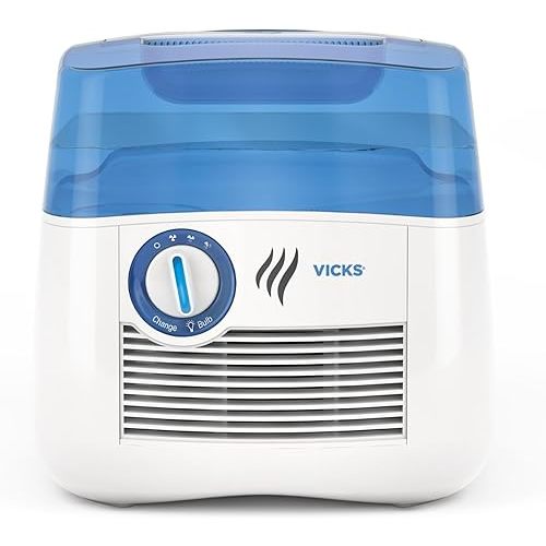 Vicks Cool Mist Humidifier with UV Light, 1 Gal Tank, Evaporative Design Auto-Adjusts to Room Humidity, Cool Mist Humidifiers for Bedrooms, Baby Rooms & More, Use with Vicks VapoPads