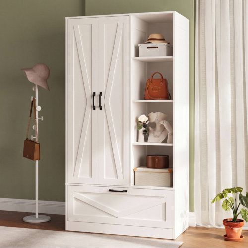 Winston Porter Elborough&nbsp;Wooden&nbsp;Wardrobe&nbsp;With&nbsp;4&nbsp;Open&nbsp;Storage&nbsp;Shelves,&nbsp;70.87"&nbsp;Utility&nbsp;Storage&nbsp;Cabinet&nbsp;Armoire & Reviews | Wayfair