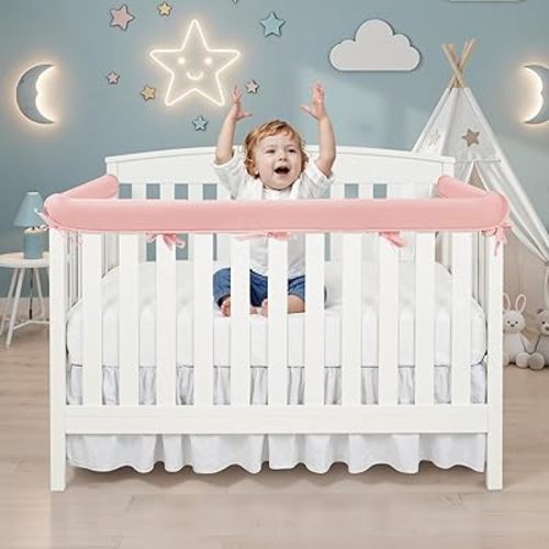 3Pcs Corner Edge Protector Strip, Mesh Fabric, Mesh RailGuard Teething Cover,Fits Most Full-Size (Pink)