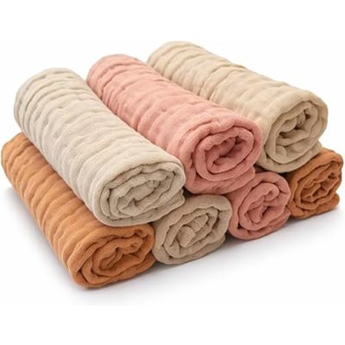 Kestel Baby Washcloths, 7-Pack 100% Muslin Cotton Soft & Absorbent, 12"x12" (Caramel)