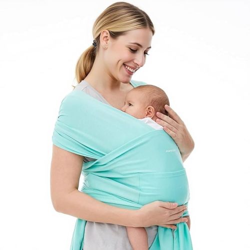 Momcozy Baby Wrap Carrier, Ergonomic Infant Slings for Newborn to Toddler 8-35 lbs, Adjustable Baby Wrap for Adult Fits Sizes XXS-XXL, Easy to Wear Baby Carriers, Lake Blue