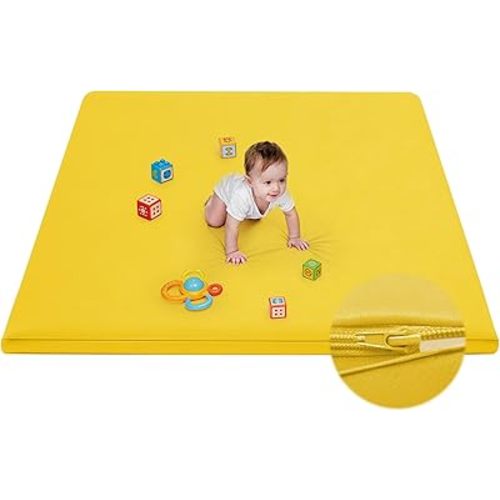 Waterproof Baby Play Mat for Floor Memory Foam 50 * 50 Cushion Playpen Playmat Tummy Time Crawling Mat Nursery Rug Thick Pad Create Soft & Safe Area for Infants,Toddler,Kid,Yellow