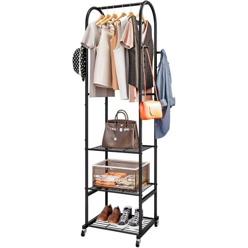SUOERNUO Clothes Rack Clothing Rack With Wheels and 3 Tier Metal Shelves