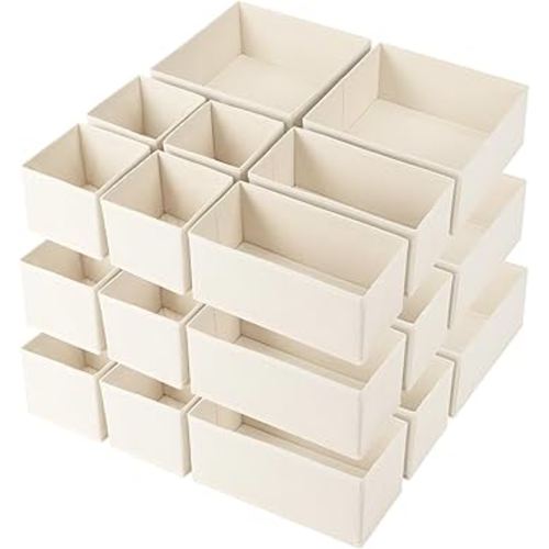 Criusia Drawer Organizer Clothes, 24 Pack Underwear Drawer Organizers, Foldable Closet Organizers and Storage Dresser Drawer Dividers Clothing Organizer for Clothes, Socks, Scarves, Bra, Ties (Beige)