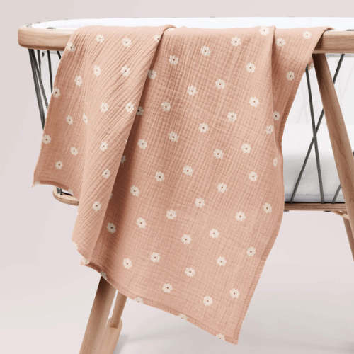 Salmon Poppy Organic Crinkle Square Muslin Swaddle
